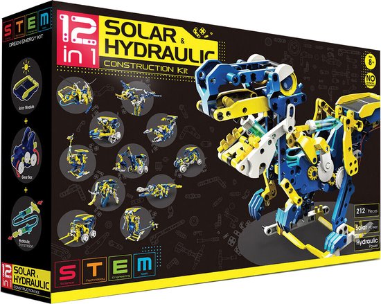 Construct & Create - 12-in-1 Solar & Hydraulic Construction Kit - STEM Bouwset- Robot Speelgoed