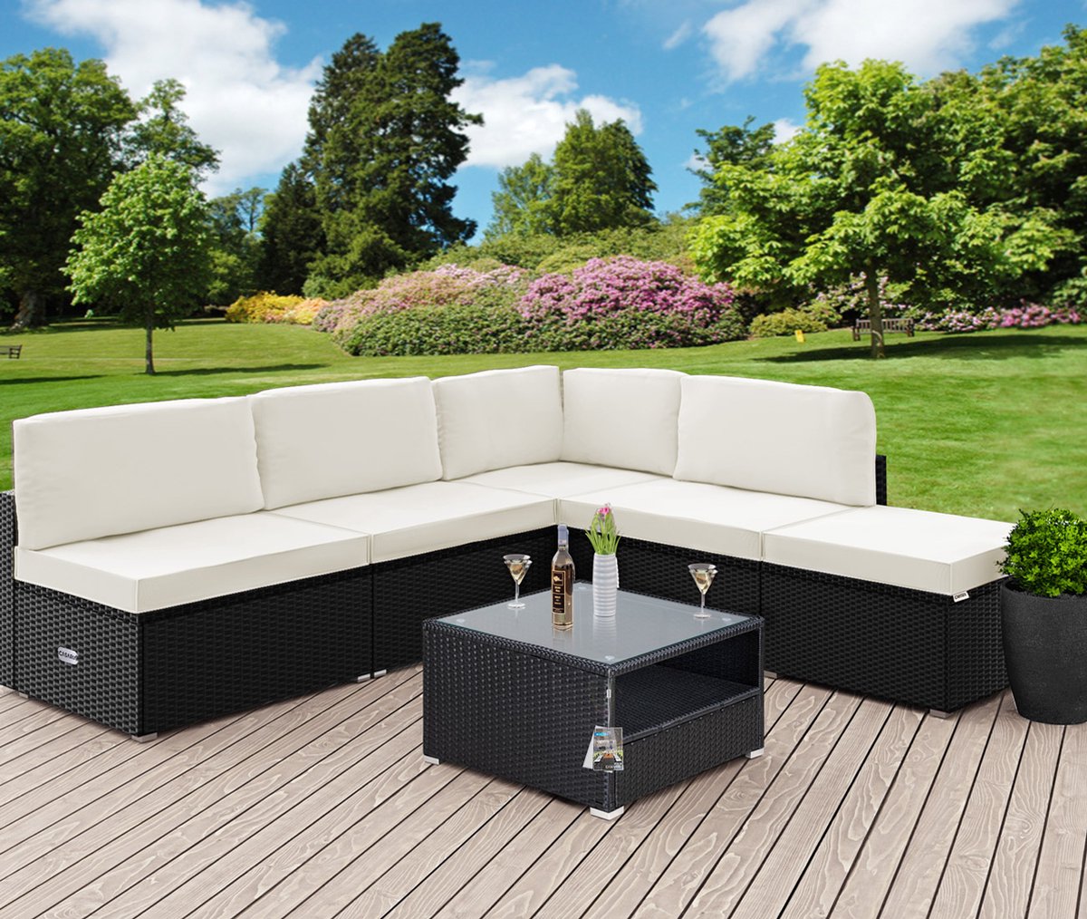 Casaria Polyrattan Loungeset - Incl. Kussens Tafel - Zwart Crème thumbnail 6