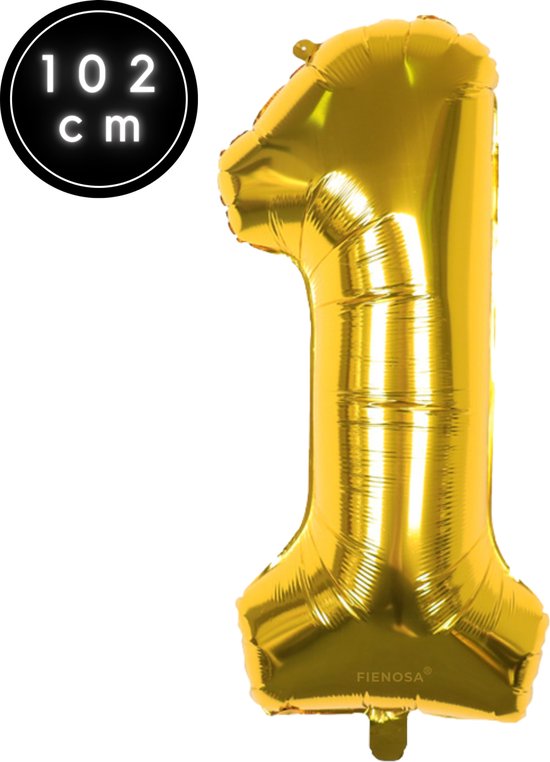 Cijfer Ballonnen - Nummer 1 - Goud Kleur - 102 cm - XXL Groot - Helium Ballon - Fienosa