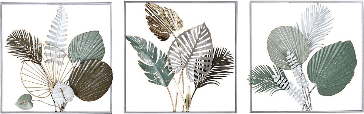 Muurdecoratie Bladeren boeket 3 luik- groengrijs bruin - 50x50 per stuk - set van 3 -handgeschilderd