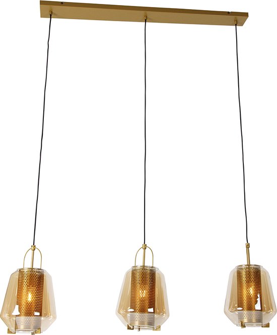 QAZQA kevin - Art Deco Hanglamp eettafel voor boven de eettafel | in eetkamer - 3 lichts - L 120 cm - Goud/messing - Woonkamer | Slaapkamer | Keuken
