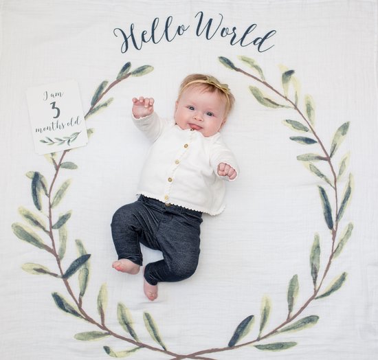 Lulujo Baby's First Year - swaddle & cards - Hello World van LuLu — afbeelding 4