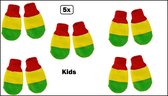 5x Kids Paar gebreide wanten handschoenen rood geel groen - carnaval thema feest festival