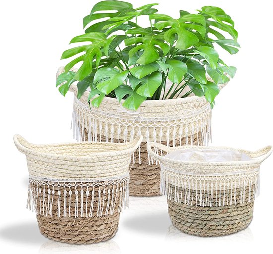 Relaxdays opbergmand, set van 4, zeegras, gevlochten, badkamer, speelgoed, 30x30x30 cm, vierkante kastmand, natuur