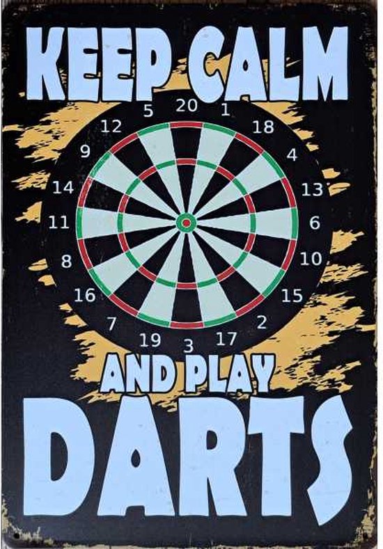 Metalen wandbord Keep calm play darts darten - 20 x 30 cm