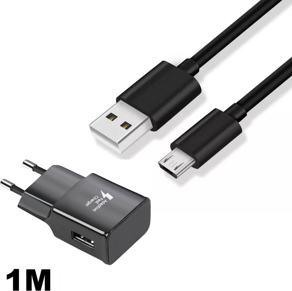 Micro USB Kabel 1 Meter Met Adapter - Ook geschikt Voor Xbox One en Playstation 4 - Micro-USB Oplaadkabel - Zwart