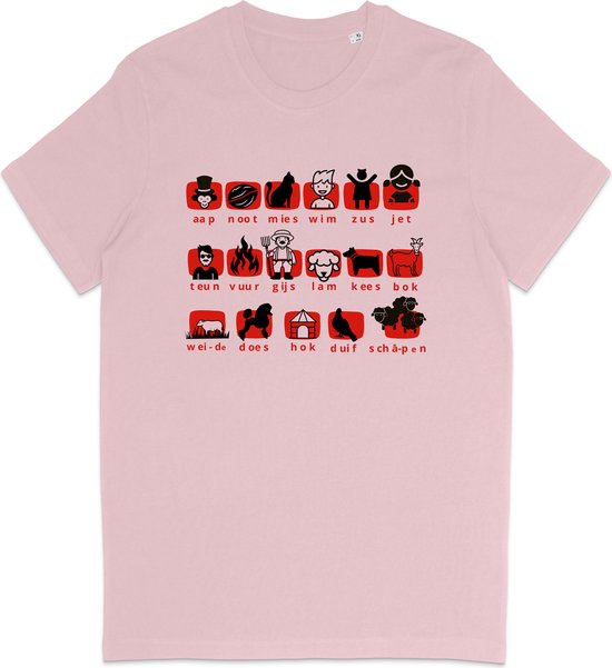 Grappig Heren en Dames T Shirt Met Moderne Leesplank Design - Roze - XS