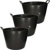 3x pièces de seaux de baignoire flexibles / paniers à linge ronds noirs 40 litres - Paniers de Paniers de rangement