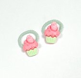 Haarelastiekjes - Cupcakes - 2 Stuks - Groen, roze