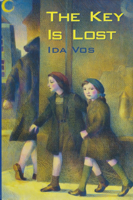 Boekcover: "THE KEY IS LOST" door IDA VOS, met twee meisjes in donkere kleding op straat.