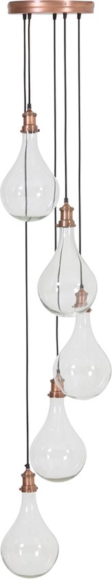 Light & Living Quirina - Hanglamp - 5 lichts - Koper en Glas