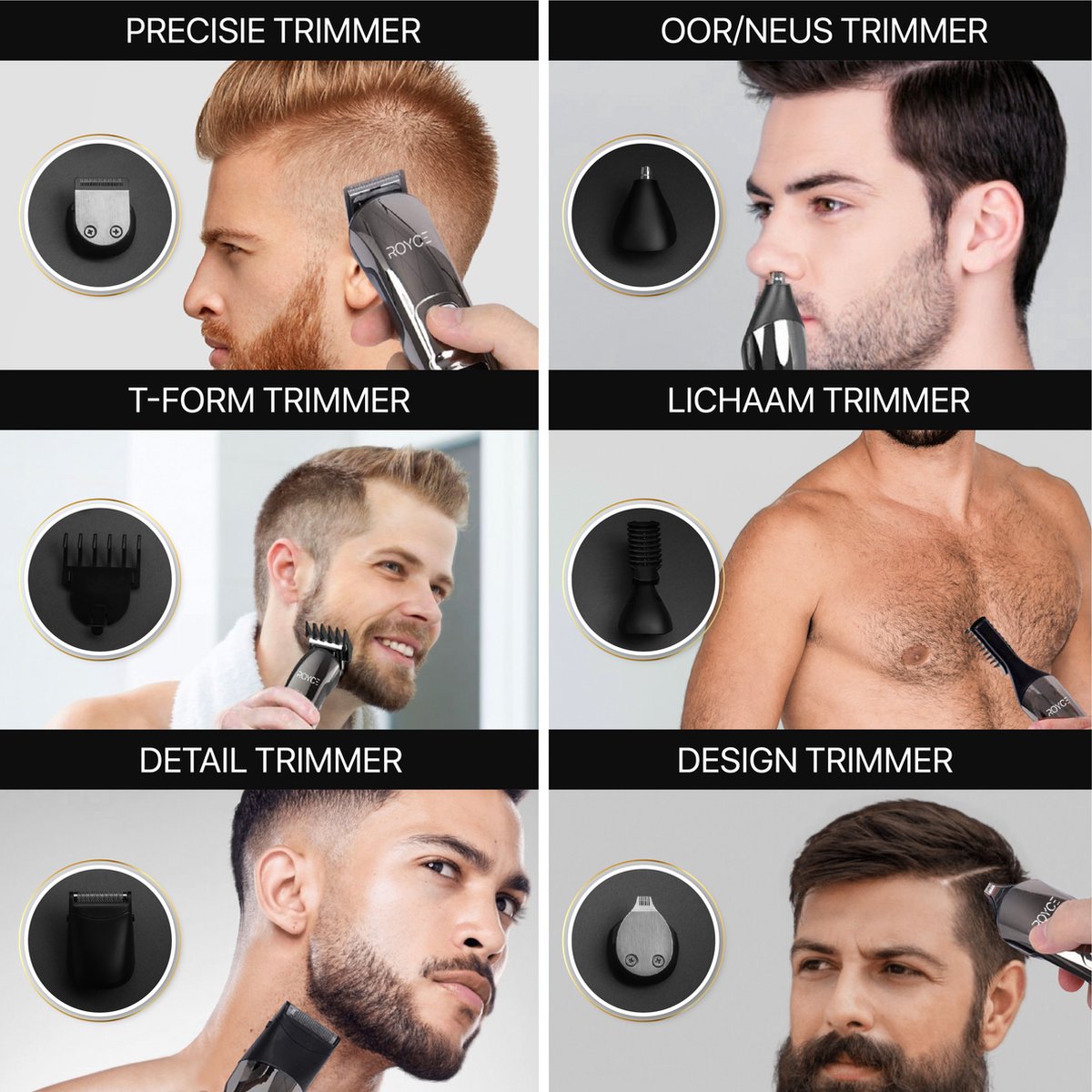 Royce 11 in 1 Baardtrimmer – Trimmer voor Baard & Lichaam - Baardtrimmer Mannen - Lichaamstrimmer - Snor Trimmer - Bodygroomer - Trimmer intieme zone - Incl. 10 Opzetstukken thumbnail 4