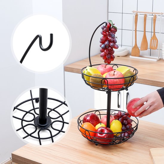 Sens Design Corbeille à fruits avec support - Corbeille à fruits 2 étages -  Métal Zwart | bol
