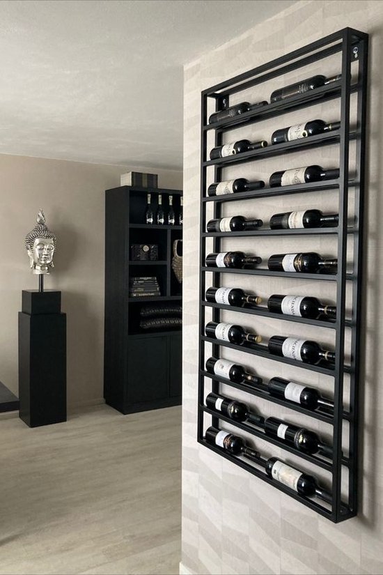 Casier à vin - 20 bouteilles - Fixation murale - Laqué Zwart - Métal | bol