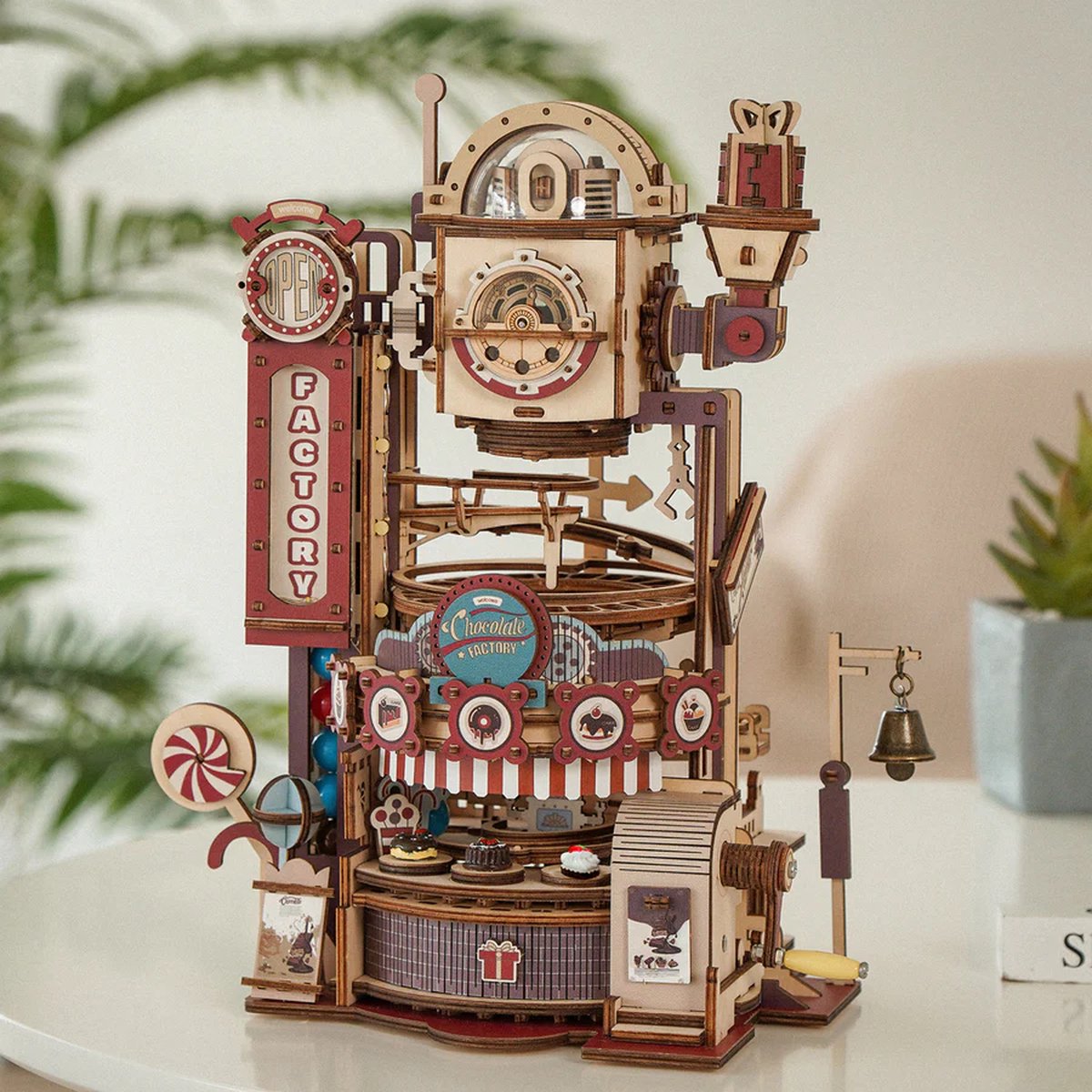 Robotime - Chocolate Factory Marble Run - Chocoladefabriek - Knikkerbaan - Houten modelbouw - Modelbouw - DIY - Hout 3D puzzel - Vrije tijd - Educatief - Ontspanning - Tot rust komen - Houten puzzel