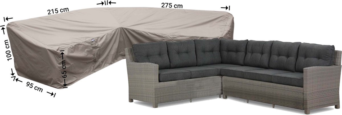 Raffles Covers Loungeset hoes dining - 275 x 215 H: 100 cm - RDLHS275215left - Waterdicht - Ademend - UV-bestendig - Elastisch rijgkoord - Beschermhoes tuinmeubelen Taupe