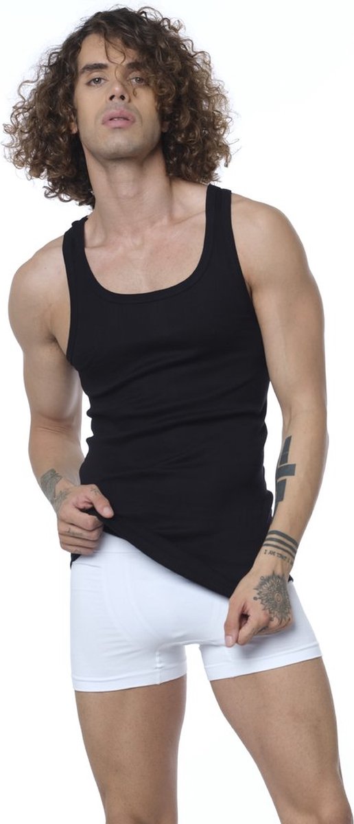 Premium kwaliteit - Heren onderhemden - Zonder Zijnaad - 100% Katoen - Zwarte hemden - 2 stuks - Maat L
