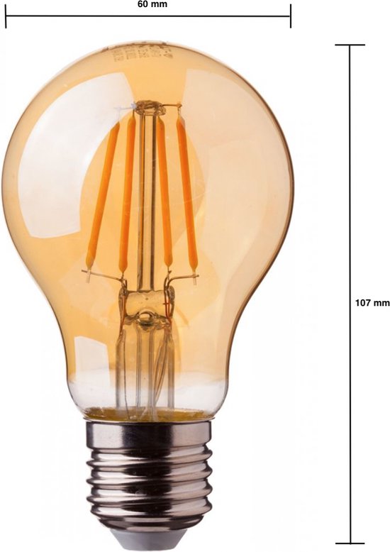 Tsong - LED Filament lamp dimbaar - E27 A60 - 5W vervangt 50W - 2200K extra warm wit licht