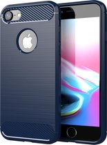 Cadorabo Hoesje geschikt voor Apple iPhone 7 / 7S / 8 in BRUSHED BLAUW - Beschermhoes van flexibel TPU siliconen in roestvrij staal-carbonvezel look Case Cover