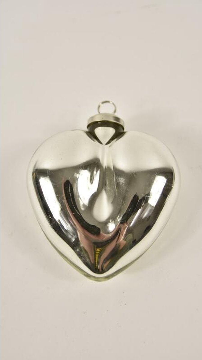 Kersthangers - Cb. 1 Glassheart Shiny/cap Silver 120 Mm