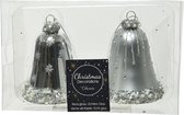 Overige Kerstballen - Box A 2 Bell Glass Matt, Shiny Silver Glitter & Beads, Pearl D6 H8cm
