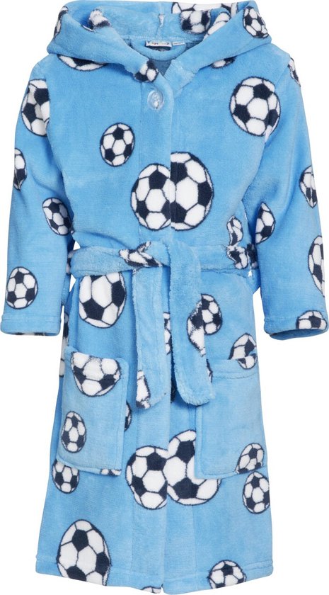 Playshoes - Fleece badjas voor kinderen - Voetbal - Blauw - maat 86-92cm
