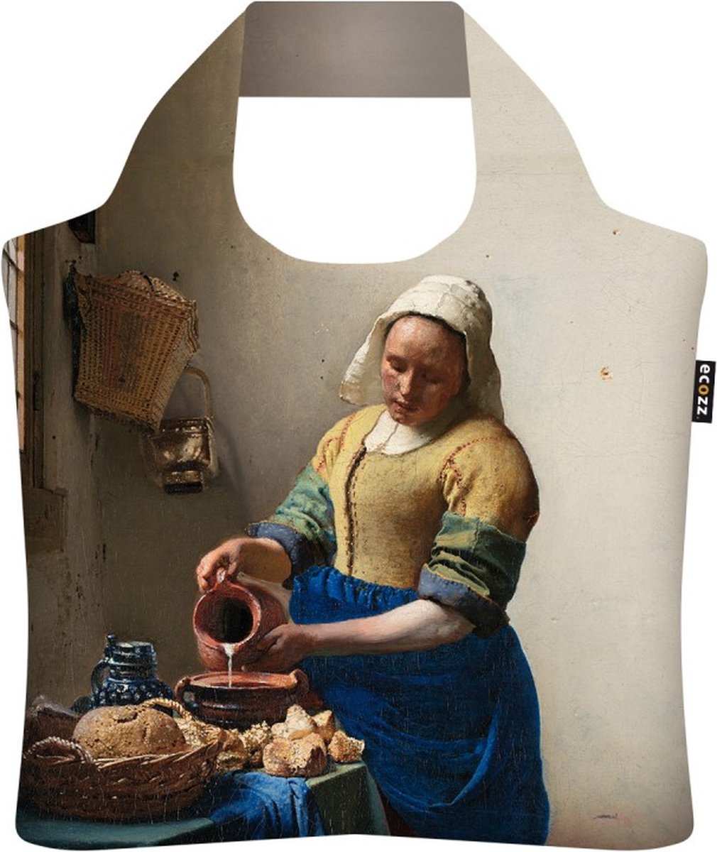 Ecozz - Johannes Vermeer - Het Melkmeisje - The Milkmaid - 100% gerecycled (rPet) – Öko-Tex - Voorzien van rits - Afsluitbaar - Opvouwbare boodschappentas - Waterresistant – Shopper - Ecovriendelijk - Duurzaam - Ecoshopper