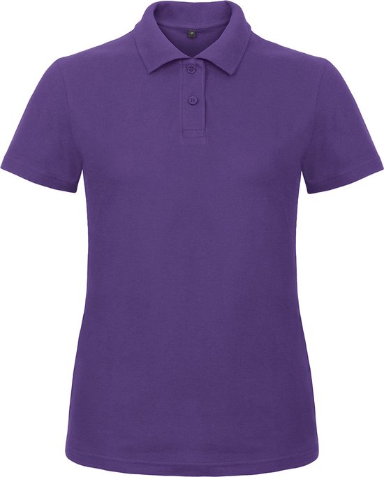 Paarse dames polo van B&C, maat M, met knoopsluiting.