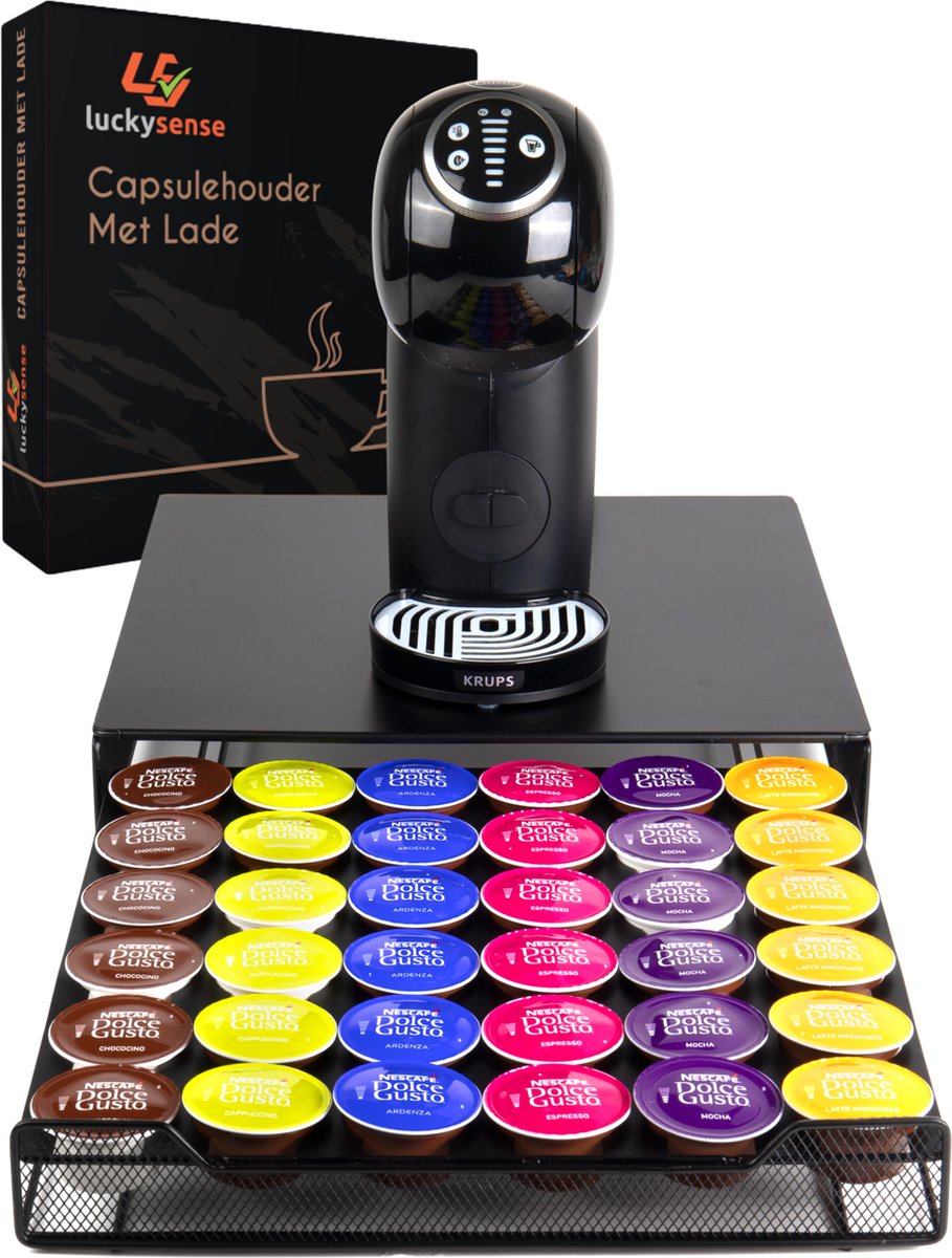 Capsulehouder met Lade Dolce Gusto - Cups Houder voor 36 Koffie Capsules - Capsulehouders - RVS - Zwart