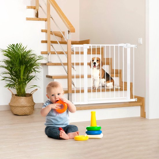 PawHut Türschutzgitter, Treppengitter, Hundegitter ohne Bohren, 75-96 cm Verstellbares Absperrgitter, Auto-Close Baby Schutzgitter, für Kinder und PawHut Türschutzgitter, Treppengitter, Hundegitter ohne Bohren, 75-96 cm Verstellbares Absperrgitter, Auto-Close Baby Schutzgitter, für Kinder und