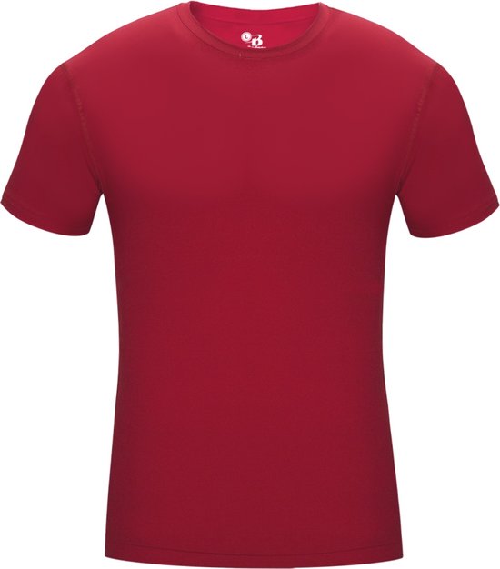 BADGER SPORT - Shirt Met Korte Mouwen - Pro Compression - Diverse Sporten - Volwassenen - Polyester/Elastaan - Heren - Ronde Hals - Ondershirt - Zweet Afvoerend - Rood - X-Large
