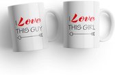 SET van 2 Valentijn mok 'I love this Guy & Girl' | Valentijn cadeautje voor haar | Valentijn cadeautje voor hem | Valentijnsdag cadeau