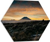 WallClassics - PVC Schuimplaat Hexagon - Uitzicht op Vulkaan in de Verte - 50x43.5 cm Foto op Hexagon (Met Ophangsysteem)