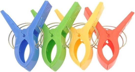 Grote knijpers - 12x stuks - gekleurd - 12 cm - plastic - XL - handdoeken/badlakens knijpers