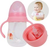 Triple J® Babyfles - Drinkbeker Met Rietje - BPA-vrij - Magnetron Bestendig - Tot 3 jaar - 240ml – Roze