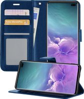 Hoesje Geschikt voor Samsung S10 Hoesje Book Case Hoes Wallet Cover - Hoes Geschikt voor Samsung Galaxy S10 Hoesje Bookcase Hoes - Donkerblauw.
