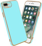 Coque Cadorabo pour Apple iPhone 7 PLUS / 7S PLUS / 8 PLUS en Turquoise Brillant - Or Rose - Coque de protection en silicone TPU souple et avec protection pour appareil photo