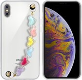 Cadorabo Hoesje geschikt voor Apple iPhone X / XS in Transparant met kleurrijke hartjes - Beschermhoes van flexibel TPU silicone Case Cover met polsketting