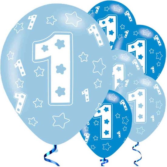 1 jaar ballonnen jongen - eerste verjaardag blauw metalic met sterren.