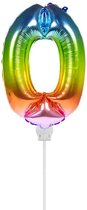 Folieballon Regenboog Cijfer 0 (36CM)
