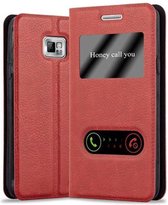 Cadorabo Hoesje voor Samsung Galaxy S2 / S2 PLUS in SAFRAN ROOD - Beschermhoes met magnetische sluiting, standfunctie en 2 kijkvensters Book Case Cover Etui