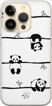 Hoesje geschikt voor iPhone 14 Pro - Panda - Soft Case - TPU - Print - Zwart, Wit - Mooie Telefoonhoesjes