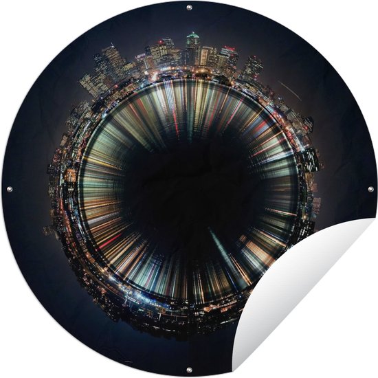 Tuincirkel Space Needle in een 360 graden weergave - 150x150 cm - Ronde Tuinposter - Buiten