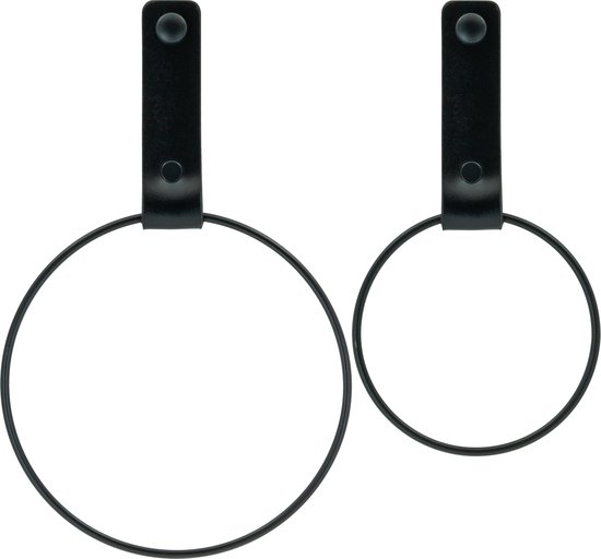 Buffel & Co Handdoekrek – Handdoekring Zwart – Handdoekhaakjes Badkamer – Handdoekhouder Keuken – ø10cm + ø15cm – Leer– 2 Stuks