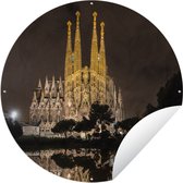 Tuincirkel Verlichte Sagrada Familia in Barcelona bij nacht - 60x60 cm - Ronde Tuinposter - Buiten