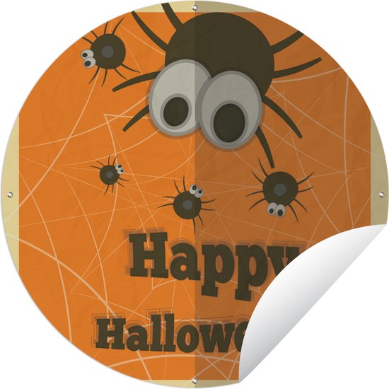 Tuincirkel 'Happy Halloween' met spinnen met grote ogen - 60x60 cm - Ronde Tuinposter - Buiten