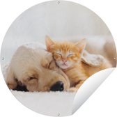Tuincirkel Dieren - Hond - Kitten - Rood - 150x150 cm - Ronde Tuinposter - Buiten