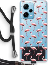 Case Company® - Hoesje met koord geschikt voor Xiaomi Redmi Note 12 Pro Plus hoesje met Koord - Flamingo - Telefoonhoesje met Zwart Koord - Bescherming aan alle Kanten en Over de Schermrand