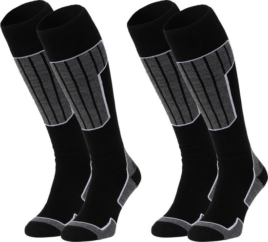 NOMAD® Skisokken Essential 2-Pack | 43/46 Zwart | Warme sokken Dames / Heren | Lange Huissokken / Wandelen / Sporten | Knie Kousen | Goede vochtafvoer