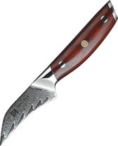 Couteau d'office Damas (67 couches) | Xinzuo B27 Yi | Luxe et professionnel | Acier Damas tranchant comme un rasoir | Couteau d'office 18 cm avec une lame de 7 cm | Avec manche en palissandre